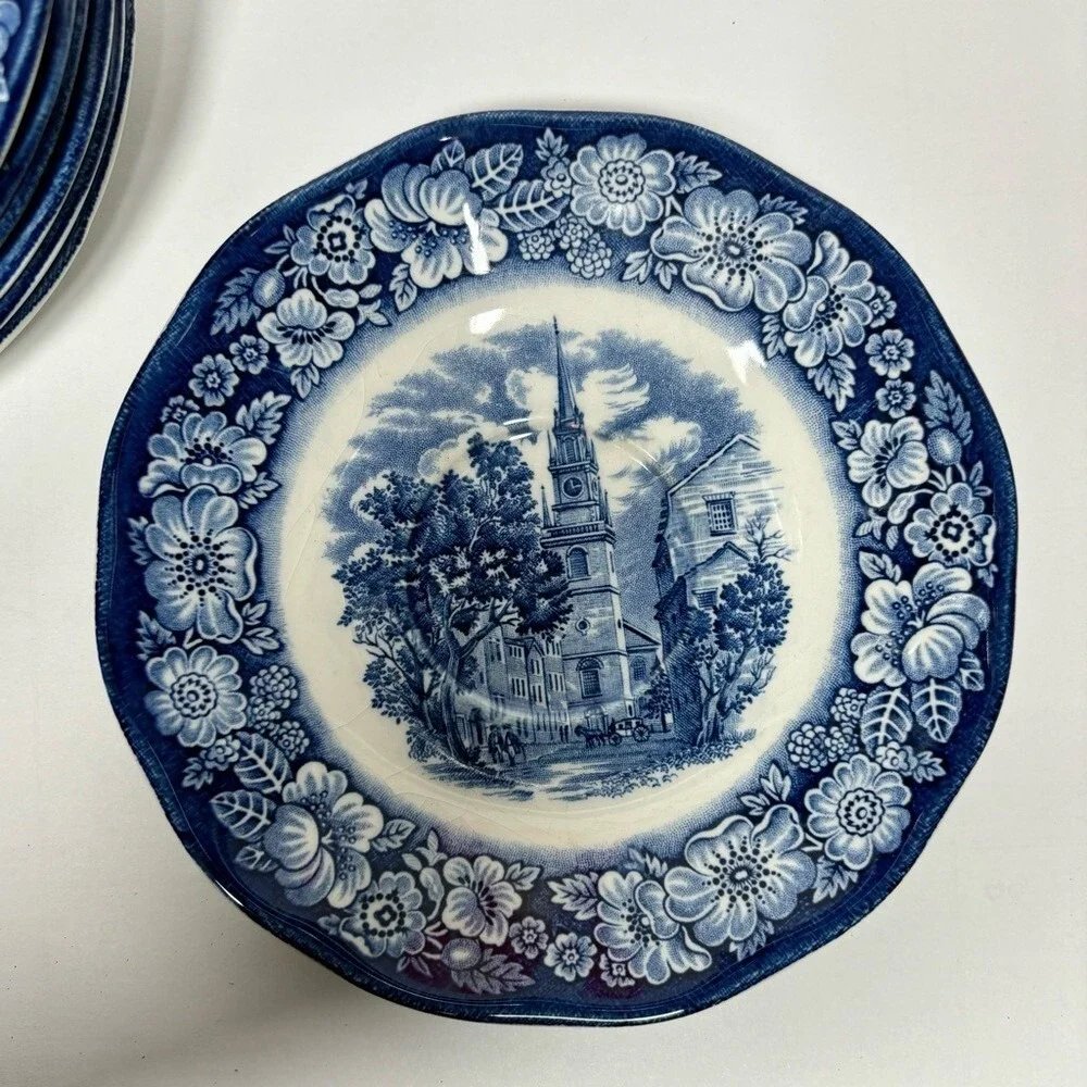 Liberty Blue 7pc Set Old North Church Saucers